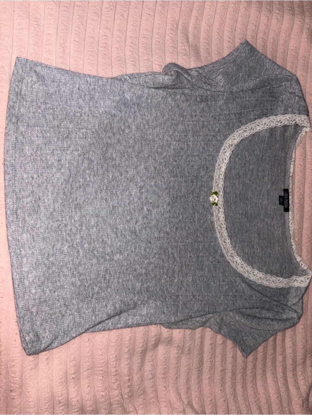 wild fable Gray Short Sleeve Lace-Trim Knit Top